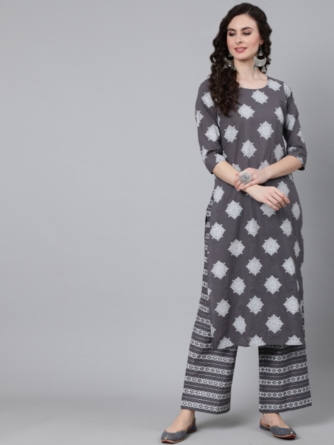 

Nayo Women Grey Off-White Printed Kurta with Palazzos