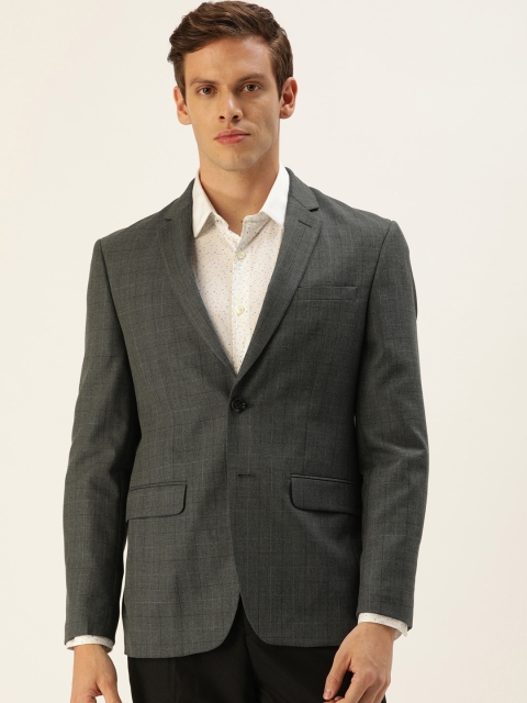 

Peter England Men Grey Checked Neo Slim-Fit Single-Breasted Formal Blazer