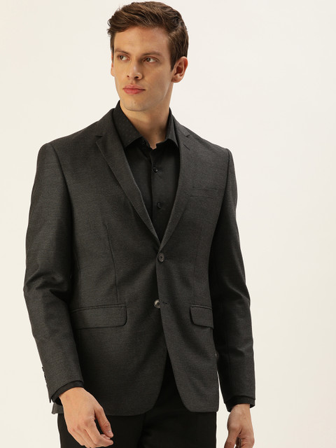 

Peter England Men Black Self Design Neo Slim-Fit Single-Breasted Formal Blazer