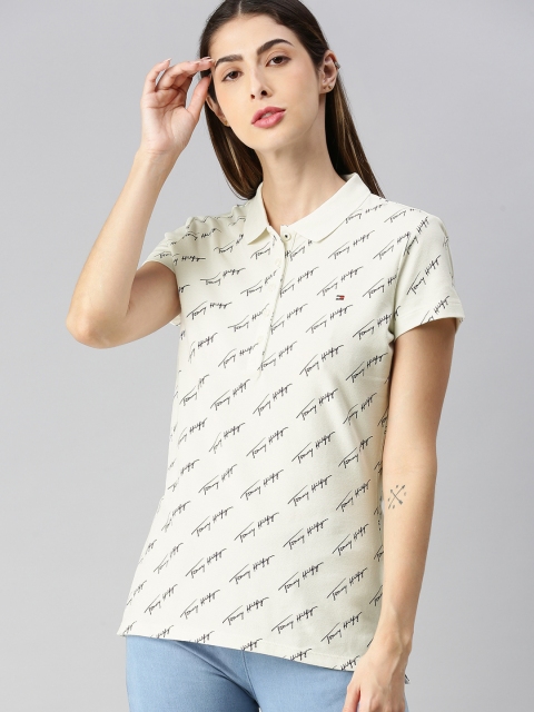 

Tommy Hilfiger Women White Printed Polo Collar T-shirt