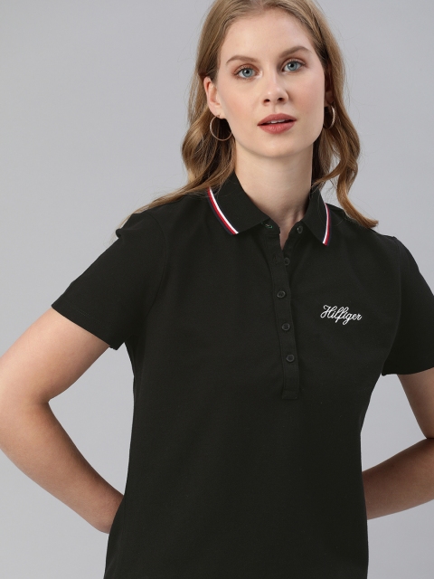 

Tommy Hilfiger Women Black Solid Polo Collar T-shirt