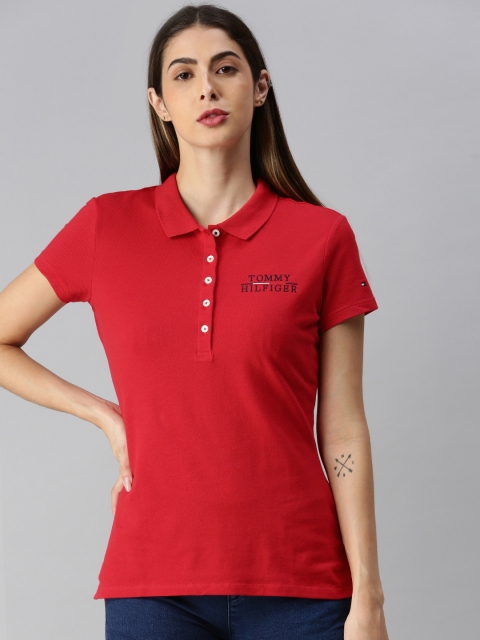 

Tommy Hilfiger Women Red Solid Polo Collar T-shirt