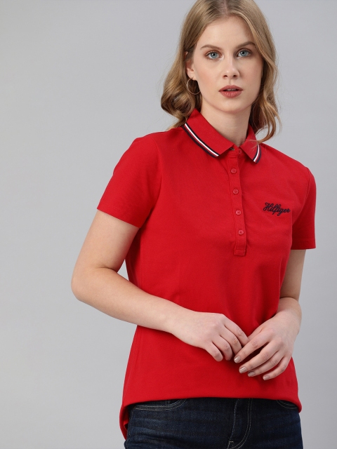 

Tommy Hilfiger Women Red Solid Polo Collar T-shirt