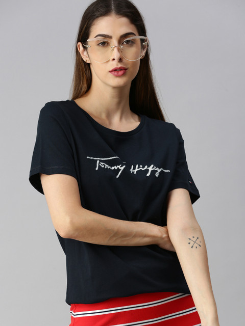 

Tommy Hilfiger Women Navy Blue Printed Round Neck T-shirt