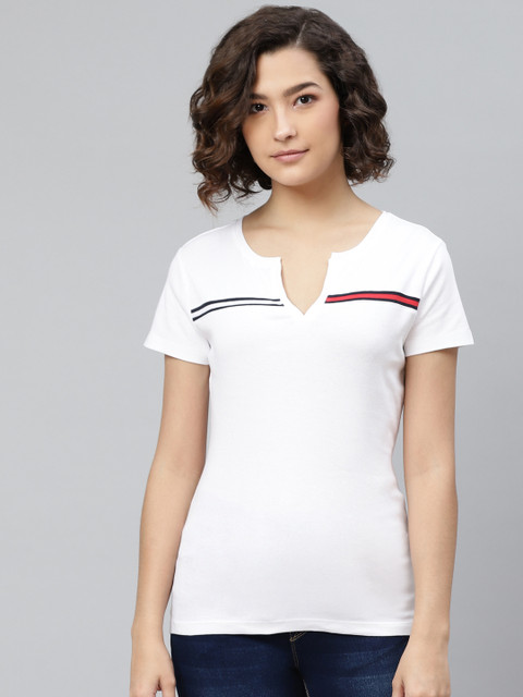 

Tommy Hilfiger Women White Solid Round Neck Pure Cotton T-shirt