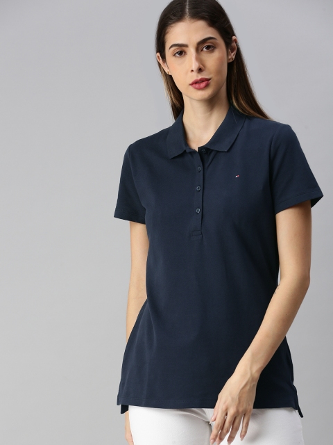 

Tommy Hilfiger Women Navy Blue Solid Polo Collar T-shirt