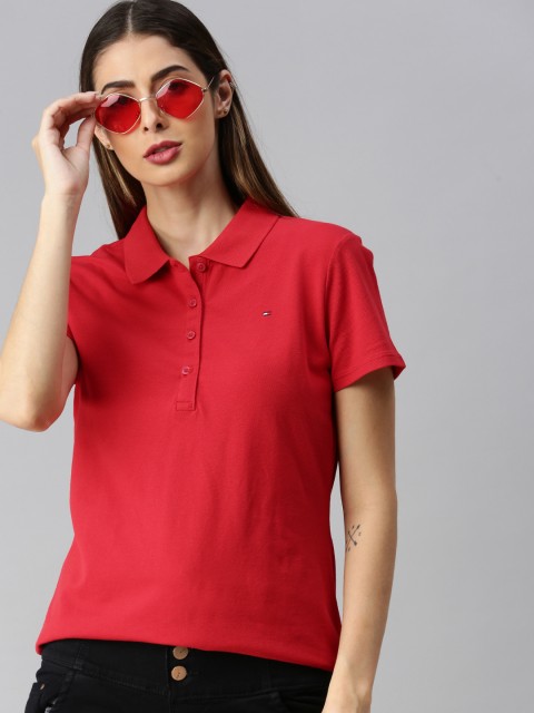

Tommy Hilfiger Women Red Solid Polo Collar T-shirt