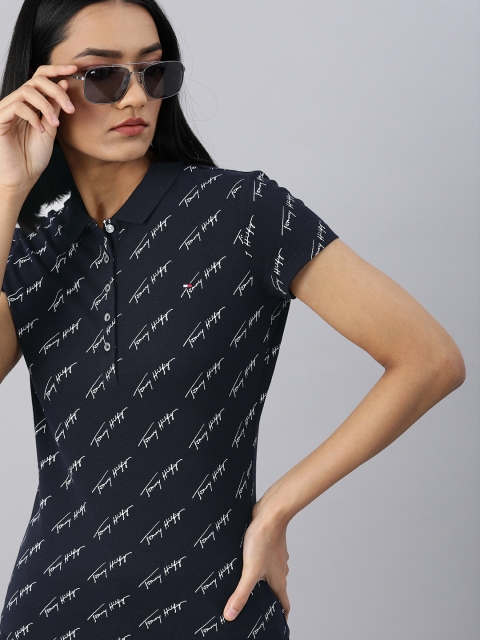 

Tommy Hilfiger Women Navy Blue & White Printed Polo Collar T-shirt