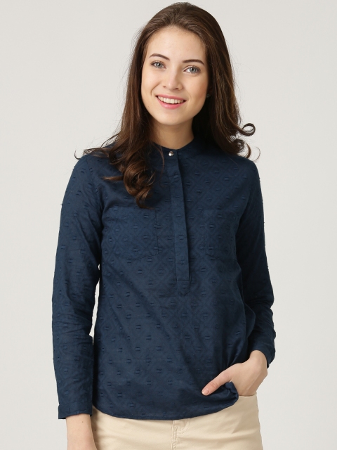 

Marie Claire Navy Woven Design Top, Navy blue