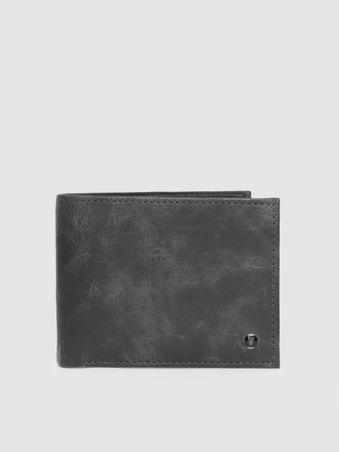 

Van Heusen Men Charcoal Black Textured Leather Two Fold Wallet