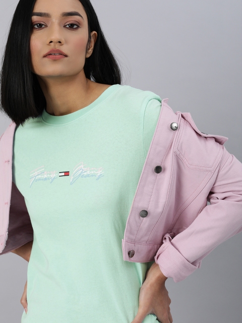 

Tommy Hilfiger Women Sea Green Printed Round Neck T-shirt