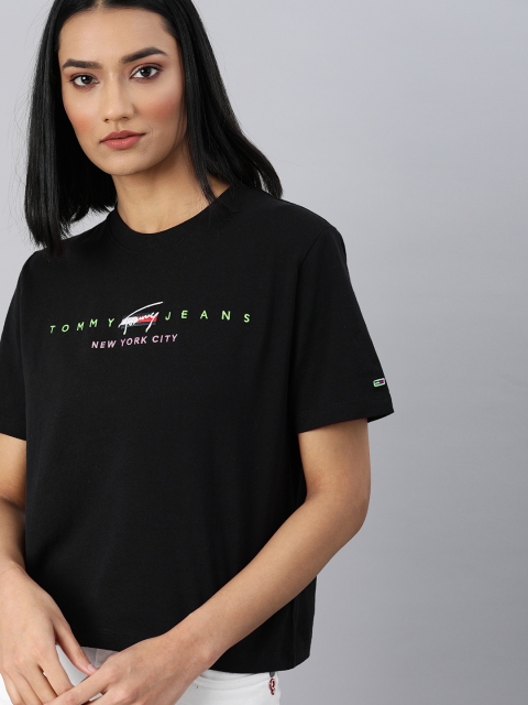 

Tommy Hilfiger Women Black Embroidered Round Neck T-shirt