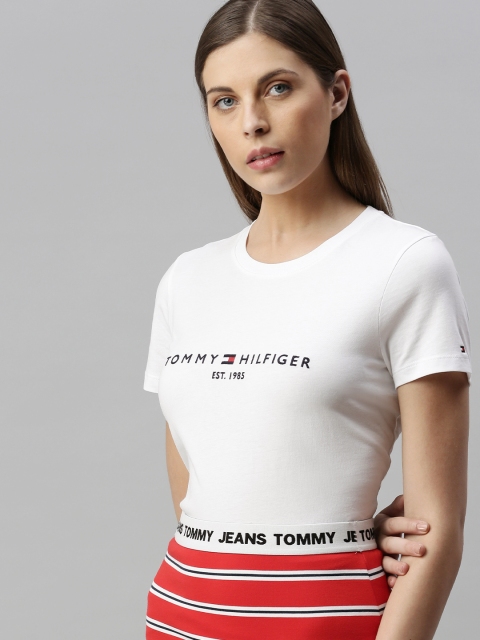 

Tommy Hilfiger Women White Solid Round Neck Pure Cotton T-shirt