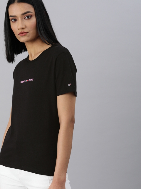 

Tommy Hilfiger Women Black Slim Fit Printed Round Neck T-shirt