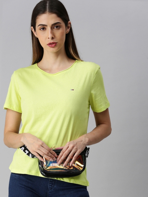 

Tommy Hilfiger Women Lime Green Solid Round Neck Pure Cotton T-shirt