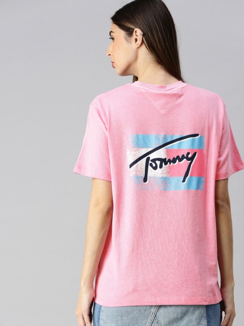 

Tommy Hilfiger Women Pink Relaxed Fit Brand Logo Printed Round Neck T-shirt