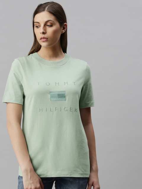 

Tommy Hilfiger Women Green Solid Round Neck T-shirt