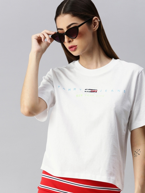

Tommy Hilfiger Women White Boxy Solid Round Neck Pure Cotton T-shirt