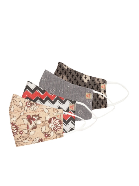 

Anouk Unisex Pack of 4 Printed 3-Ply Reusable Cotton Cloth Masks, Beige