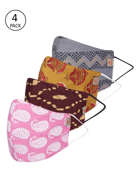 

Anouk Unisex Pack of 4 Printed Cotton 3-Ply Antibacterial Reusable Cloth Masks, Pink