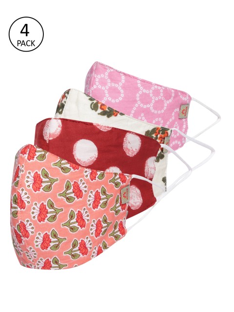 

Anouk Unisex Pack of 4 Printed Cotton 3-Ply Antibacterial Reusable Cloth Masks, Red