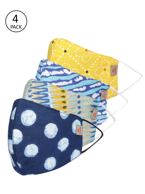 

Anouk Unisex Pack of 4 Printed Cotton 3-Ply Antibacterial Reusable Cloth Masks, Blue
