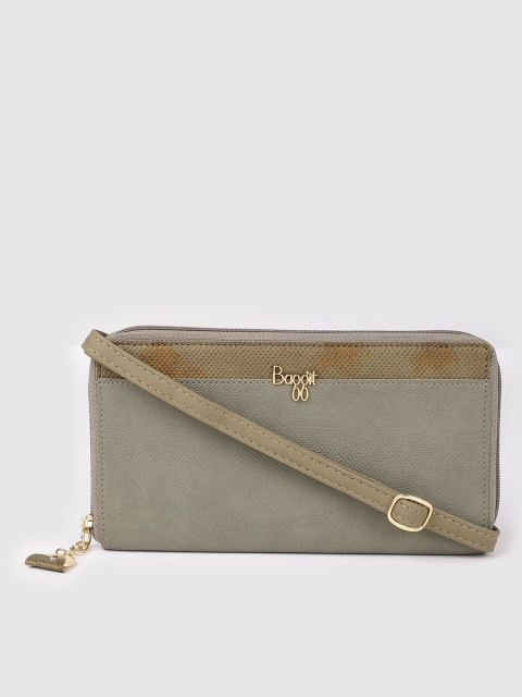 

Baggit Women Grey & Beige Textured Zip Around Wallet