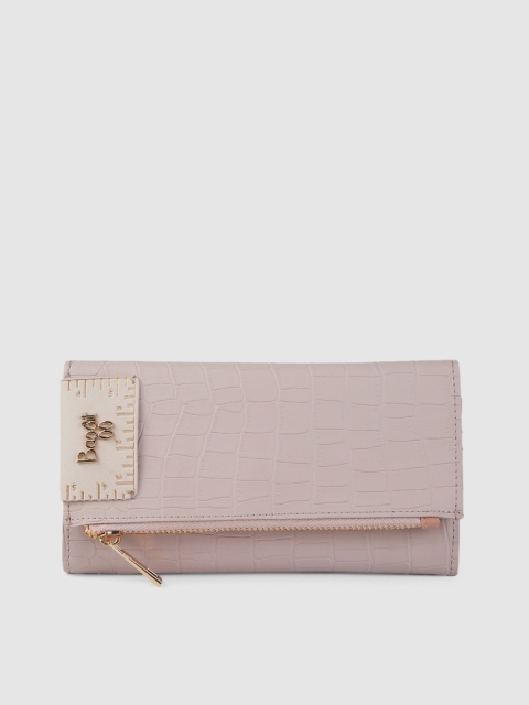 

Baggit Women Pink Croc Textured Three Fold Wallet