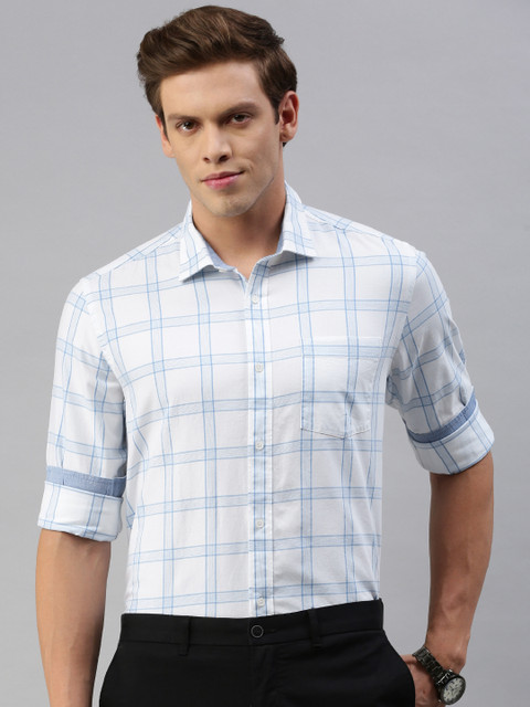 

Blackberrys Men White & Blue Slim Fit Checked Formal Shirt