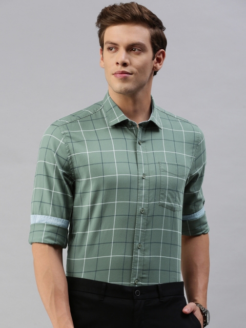 

Blackberrys Men Olive Green & White Slim Fit Checked Formal Shirt
