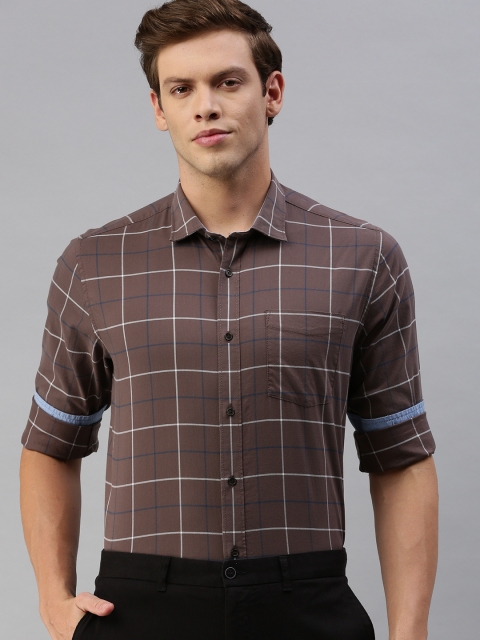

Blackberrys Men Brown & White Slim Fit Checked Smart Casual Shirt