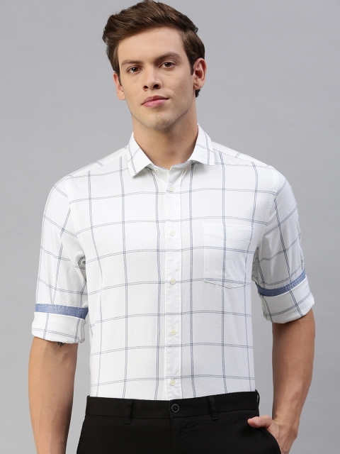 

Blackberrys Men White & Blue Slim Fit Checked Smart Casual Shirt