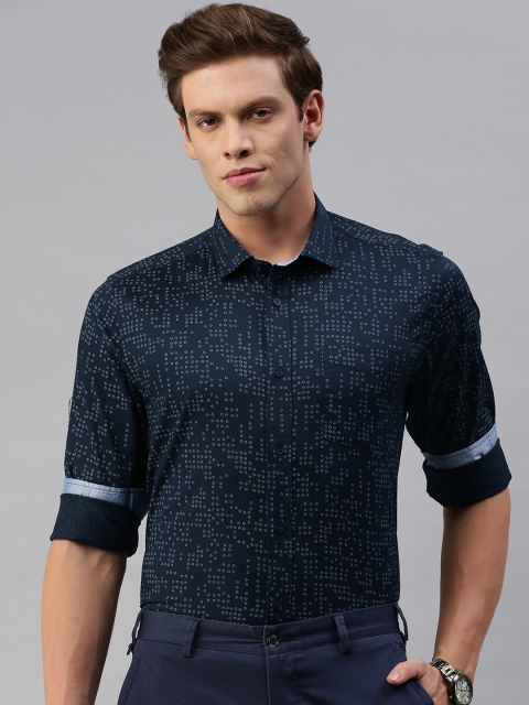 

Blackberrys Men Navy Blue & White Slim Fit Printed Smart Casual Shirt