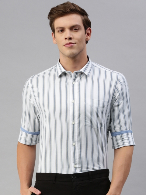 

Blackberrys Men White & Blue India Slim Fit Striped Casual Shirt