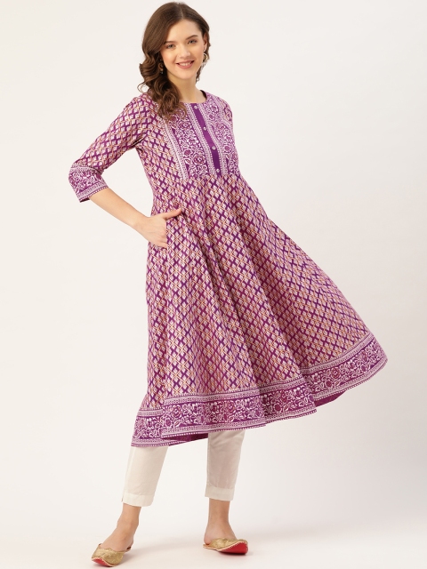 

Sangria Women Purple & White Ethnic Motifs Printed Cotton Gotta Patti Kurta