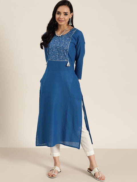 

Sangria Women Blue Floral Yoke Design Gotta Patti Kurta