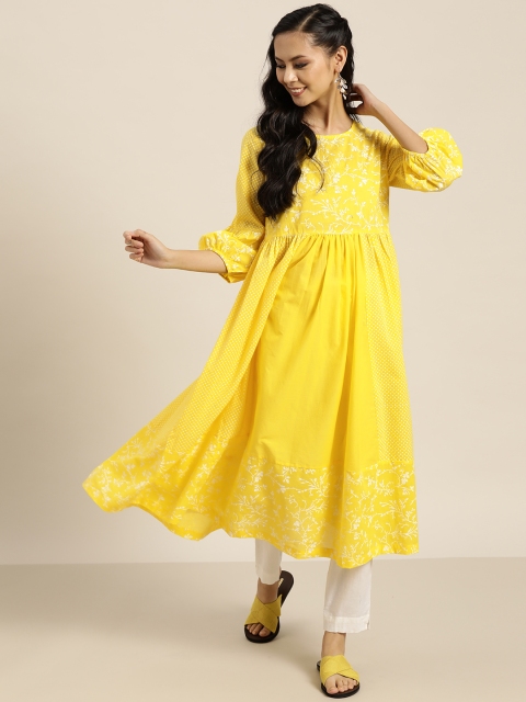 

Sangria Women Yellow & White Pure Cotton Printed Kurta
