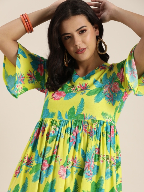 

Sangria Green Floral A-Line Midi Dress