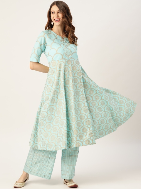 

Sangria Women Blue & Golden Printed Kurta with Palazzos