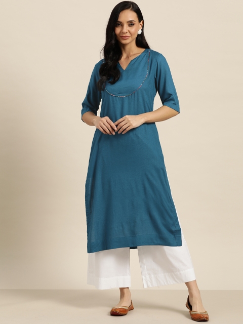 

Sangria Women Teal Blue Solid Straight Kurta