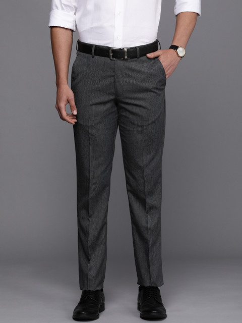 

Louis Philippe Men Grey Slim Fit Self Design Formal Trousers