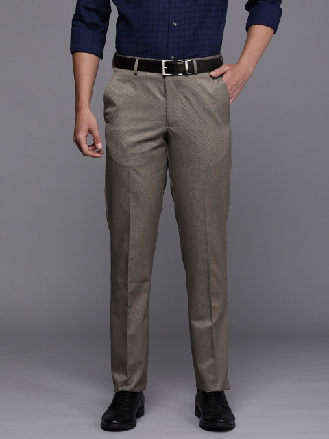 

Louis Philippe Men Beige Slim Fit Self Design Formal Trousers