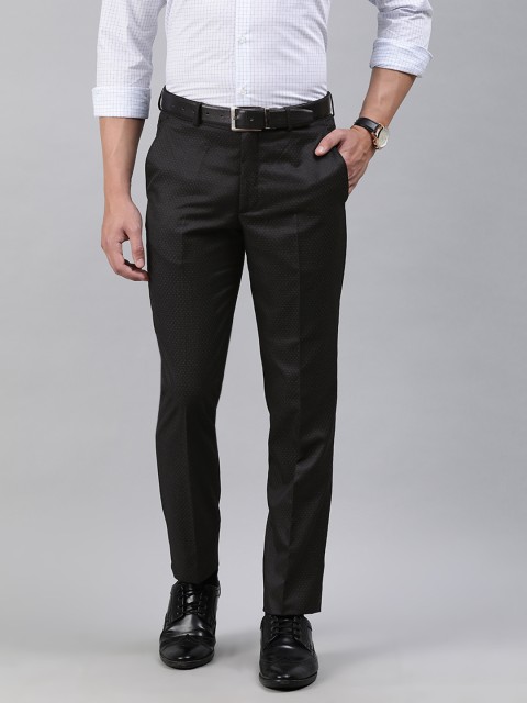 

Louis Philippe Men Black & Grey Slim Fit Printed Formal Trousers