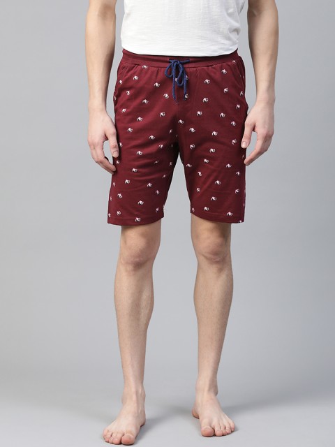 

Mast & Harbour Men Maroon Pure Cotton Printed Lounge Shorts