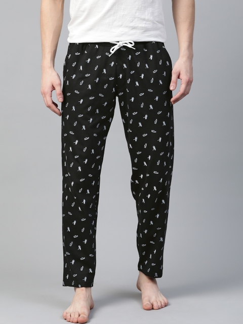 

Mast & Harbour Men Black & White Pure Cotton Printed Lounge Pants