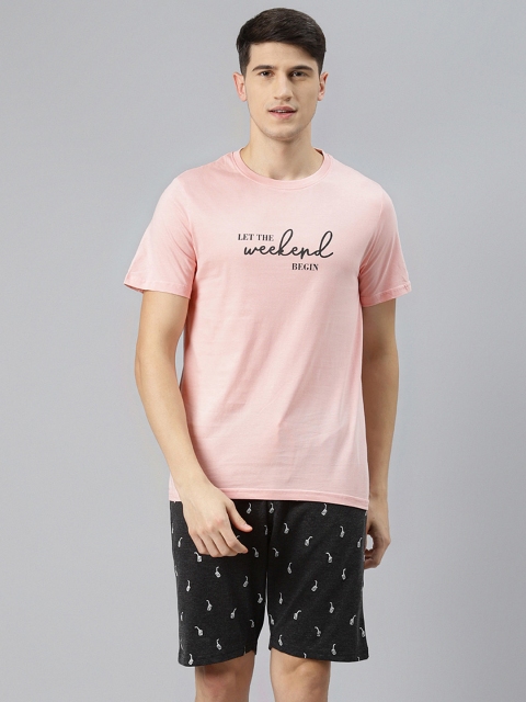 

Mast & Harbour Men Pink & Black Printed Night suit
