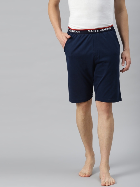 

Mast & Harbour Men Teal Blue Solid Pure Cotton Lounge Shorts