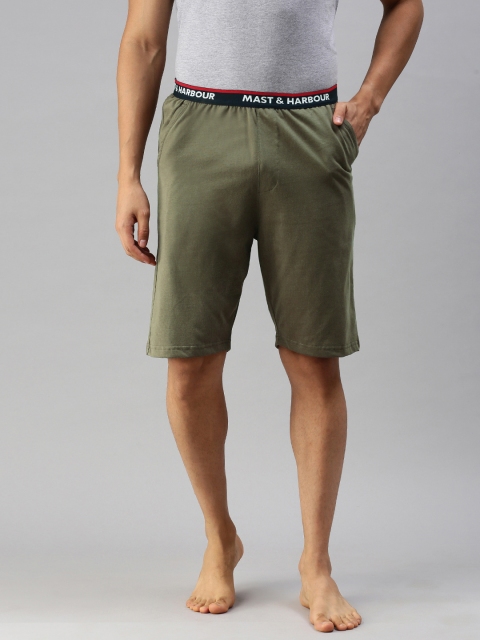 

Mast & Harbour Men Olive Solid Lounge Shorts