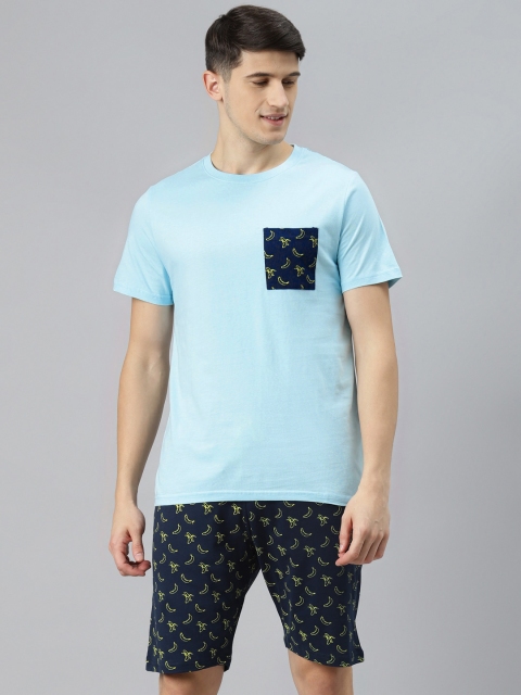

Mast & Harbour Men Blue & Navy Blue Printed Pure Cotton Night Suit