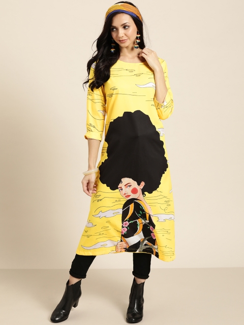 

Sangria Women Yellow & Black Quirky Printed Kurta